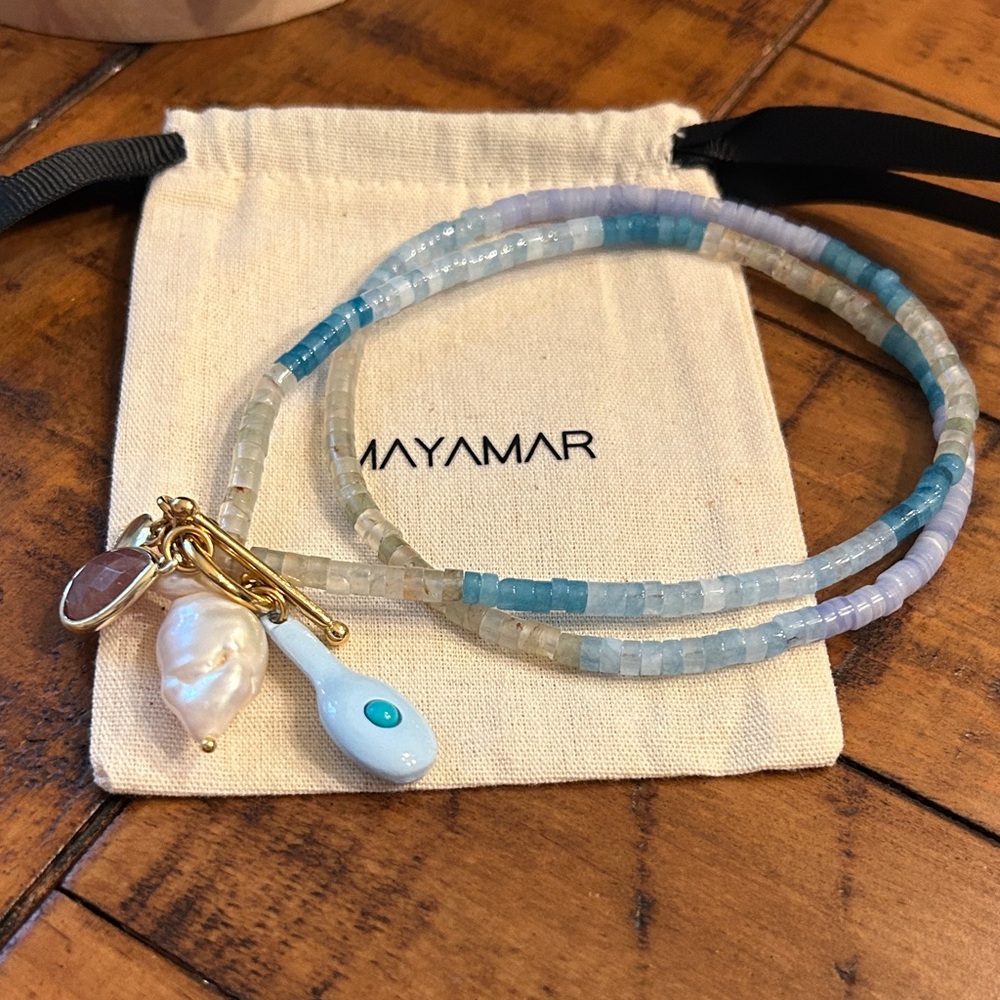 Mayamar‎ luxurious Gold and Blue Beaded Necklace